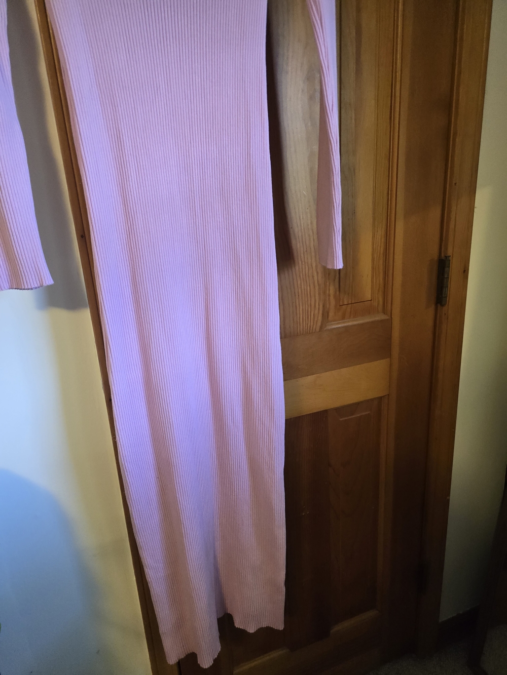 Slim Ribbed Long-Sleeve Midi Dress - Dusty Pink - Picture 13 of 15